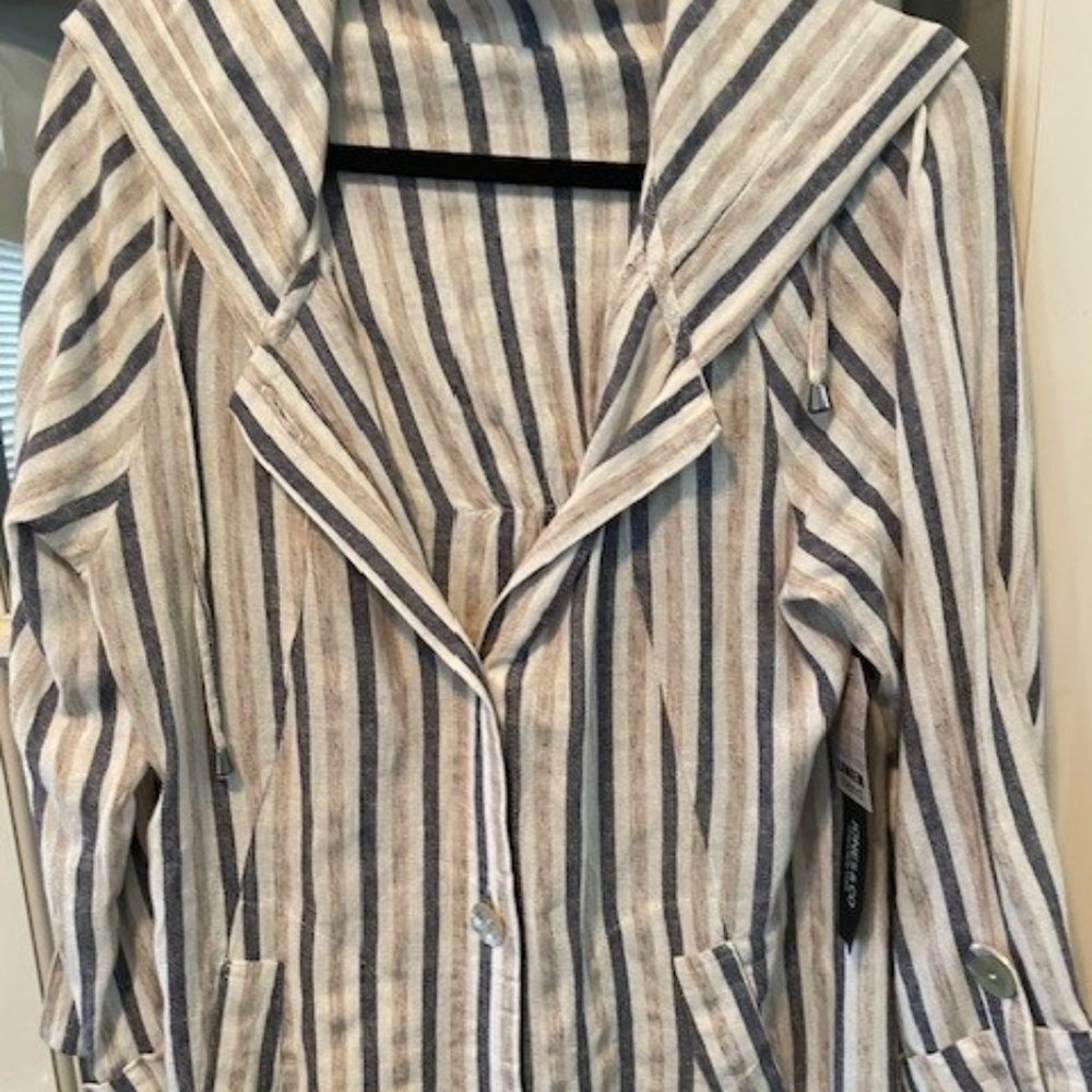 Jones & Co New York Linen Blend Hooded Button Up Jacket